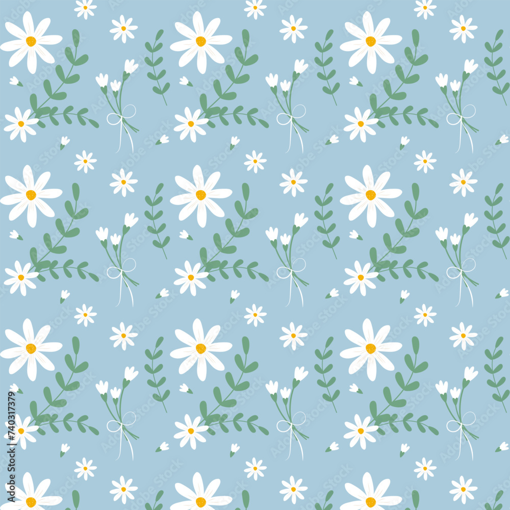 Vector seamless pattern with Daisies