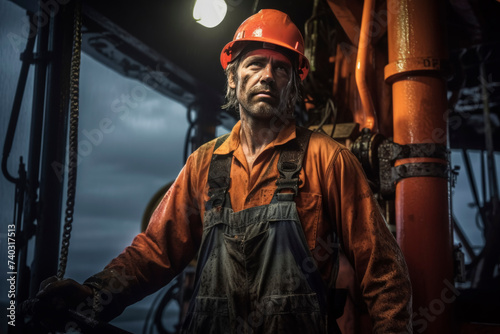 Oil Rig Worker in Protective Gear
