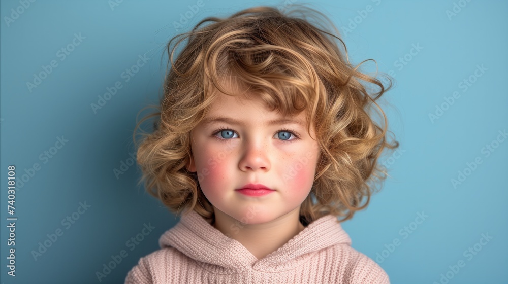 Portrait of a cute young girl with curly hair and blue eyes Portrait of a cute young girl with curly hair and blue eyes
