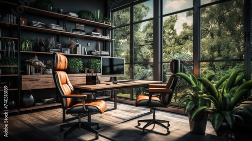 A Room With a Desk  Chair  Bookshelf  and Window