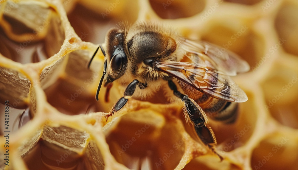 bee on the honeycomb bee in the honeycomb working bee bee. Copy space image. Place for adding text