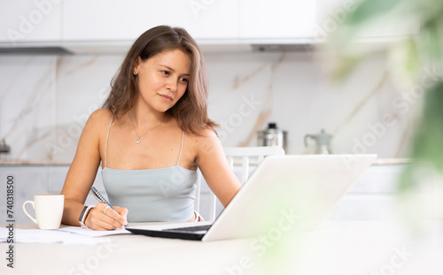 Free Download Working from home, she diligently manages her tasks, utilizing her cozy home office for maximum productivity - GFXLoad