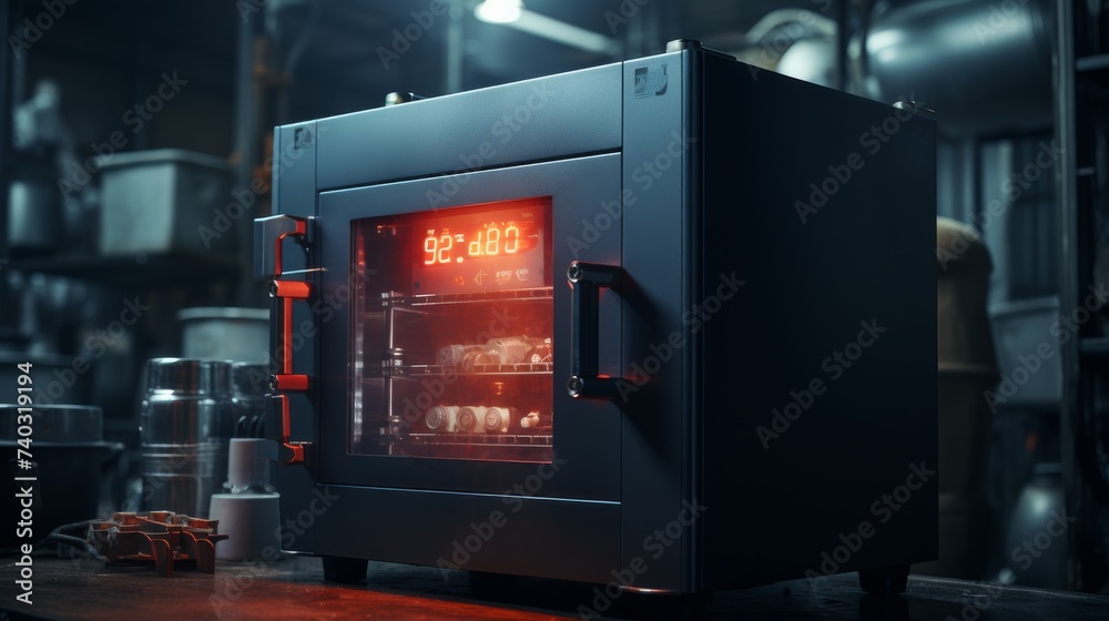 Black Oven on Wooden Table Black Oven on Wooden Table