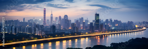 Stunning Twilight View of Guangzhou's Skyline - Blend of Historic and Modern Architectural Beauty 