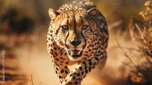 Cheetah Running in the Wild Through the Brush © Taufiq