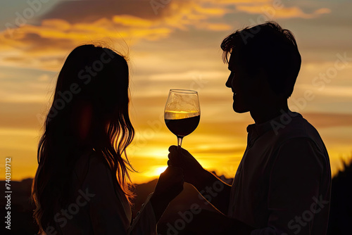 Mujer disfrutando de una copa de vino al atardecer en la playa