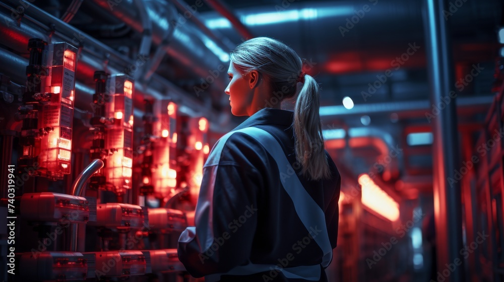 Woman in a Dark Room With Red Lights