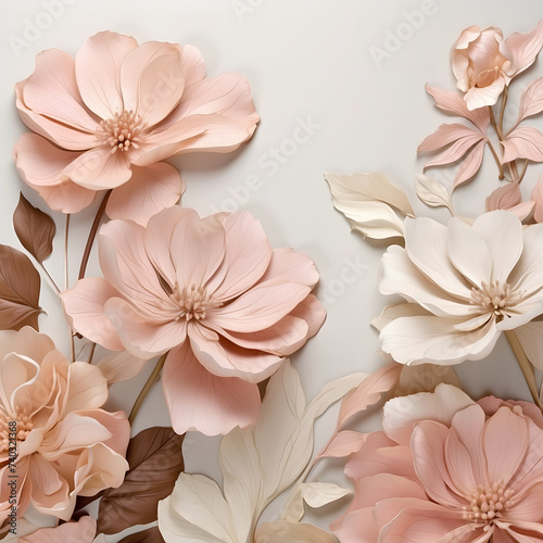 white-pink flowers on a delicate background with copy space