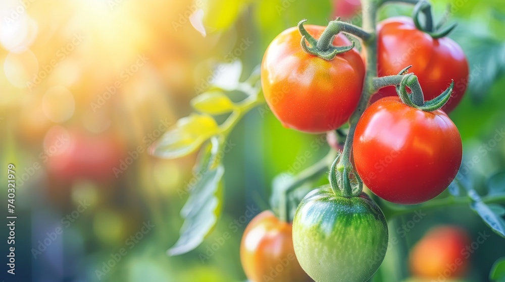 Lush and vibrant tomato plantation abstract background during a sunny summer day
