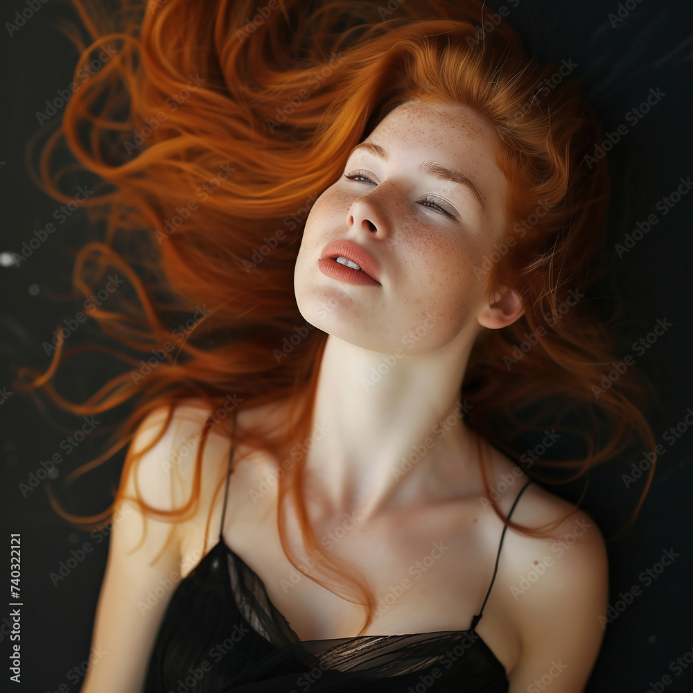 Close-up portrait of a beautiful red-haired girl with freckles on her face Close-up portrait of a beautiful red-haired girl with freckles on her face
