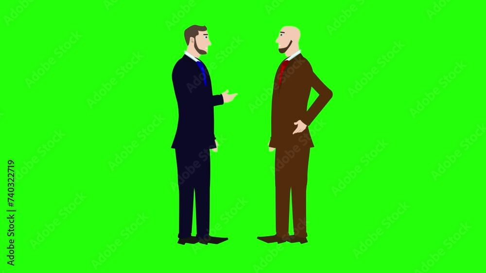 Animation of two business man character talking each other on green screen chroma key Animation of two business man character talking each other on green screen chroma key