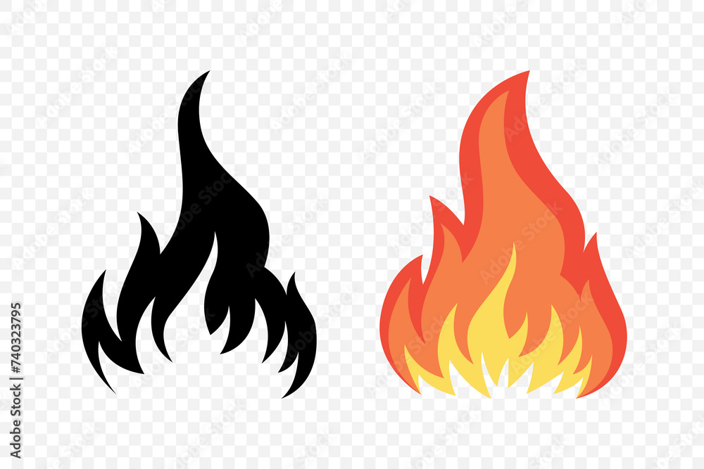 Flat Vector Fire Flame Icon Set. Campfire Shape Sign, Isolated. Bonfire Vector Illustration for Outdoor, Adventure, and Nature Concept Flat Vector Fire Flame Icon Set. Campfire Shape Sign, Isolated. Bonfire Vector Illustration for Outdoor, Adventure, and Nature Concept
