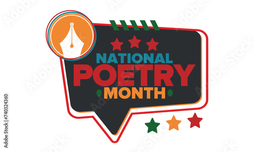 National Poetry Month in April. Poster with handwritten lettering. Poetry Festival in the United States and Canada. Literary events and celebration. Greeting card, invitation, banner or background