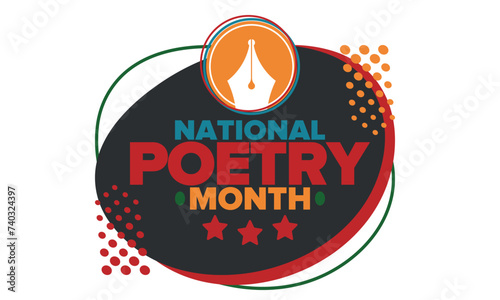 National Poetry Month in April. Poster with handwritten lettering. Poetry Festival in the United States and Canada. Literary events and celebration. Greeting card, invitation, banner or background