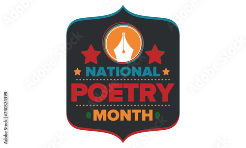 National Poetry Month in April. Poster with handwritten lettering. Poetry Festival in the United States and Canada. Literary events and celebration. Greeting card, invitation, banner or background