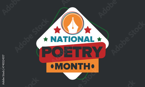 National Poetry Month in April. Poster with handwritten lettering. Poetry Festival in the United States and Canada. Literary events and celebration. Greeting card, invitation, banner or background