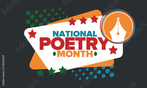 National Poetry Month in April. Poster with handwritten lettering. Poetry Festival in the United States and Canada. Literary events and celebration. Greeting card, invitation, banner or background