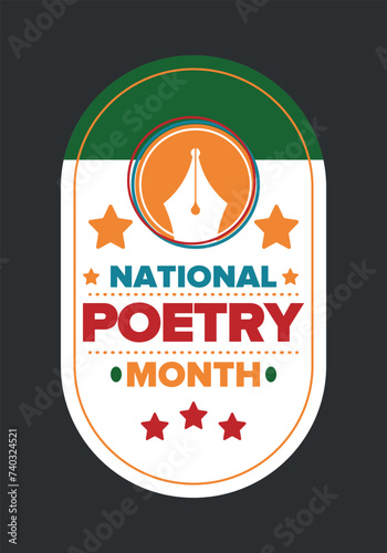 National Poetry Month in April. Poster with handwritten lettering. Poetry Festival in the United States and Canada. Literary events and celebration. Greeting card, invitation, banner or background