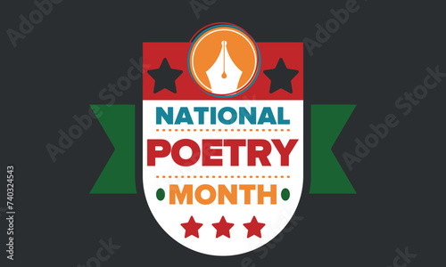 National Poetry Month in April. Poster with handwritten lettering. Poetry Festival in the United States and Canada. Literary events and celebration. Greeting card, invitation, banner or background
