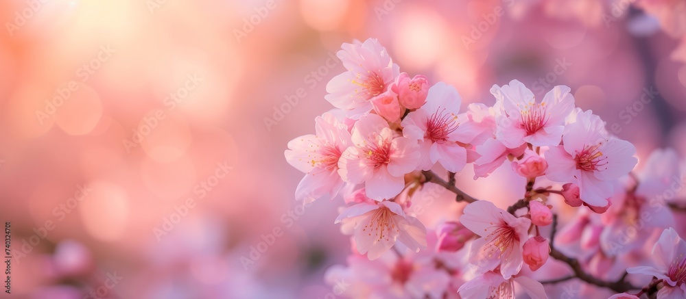 Serenity Pink Cherry Blossom Scenic Wallpaper. Soft Floral Background for Relaxation and Beauty