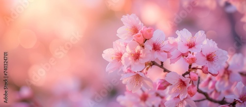 Serenity Pink Cherry Blossom Scenic Wallpaper. Soft Floral Background for Relaxation and Beauty