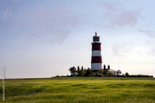 View of Happisburgh lighthouse on a spring afternoon, North Norfolk, England