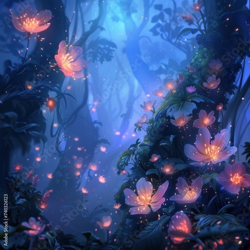 Pixie hollow in twilight wonder and joy glowing flowers