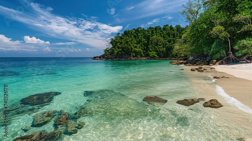Pristine white beach with crystal clear waters tranquil