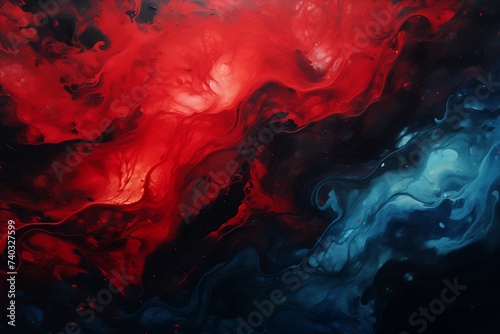 Red and Blue Swirling Tide Painting, Hot Cold Color Contrast, Abstract Art