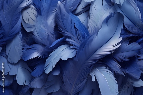 Dark Blue Feathers Closeup, Lined for Background and Wallpaper, Beautiful Nature Imagery © panumas