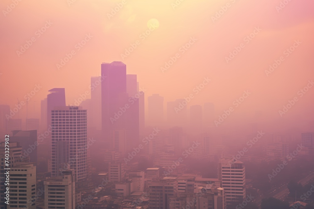 Crop Burning, Urban Smog: Environmental Pollution with Modern Skyscrapers in Cityscape