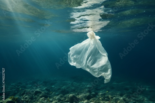 Ocean Plastic Pollution, Inspired by Marine Biology, Environmental Awareness with Floating Plastic Bags