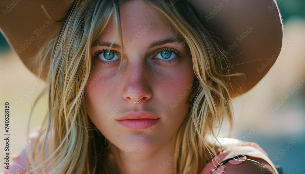 Fototapeta premium portrait of a blonde woman with hat