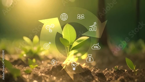 Circular economy concept for future business growth and environmental sustainability and reduce pollution for future business and environmental growth.4k corporate video. Generative AI