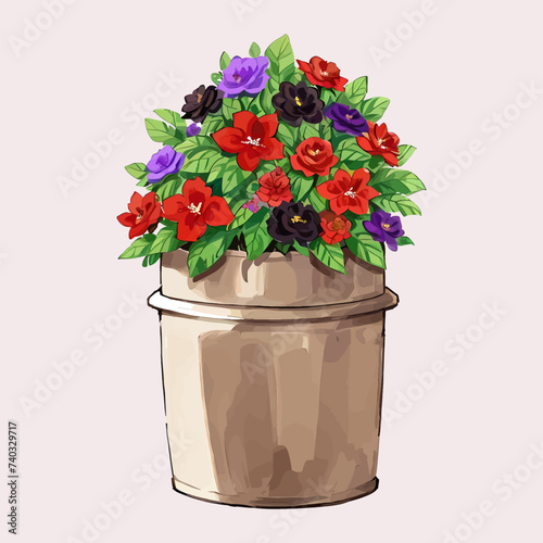 Flower pots vector watercolor flowers pots floral vector