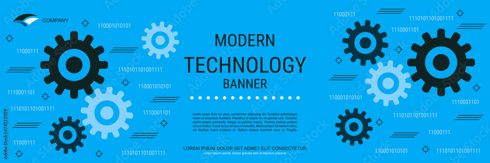 Modern technology style vector banner template. Blue background with design elements