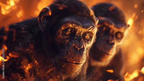Australopithecus Mesmerized by Fire  - homem das cavernas -  Australopithecus's First Encounter with Fire - Evolução - Teoria da evolução - Homem primitivo photo