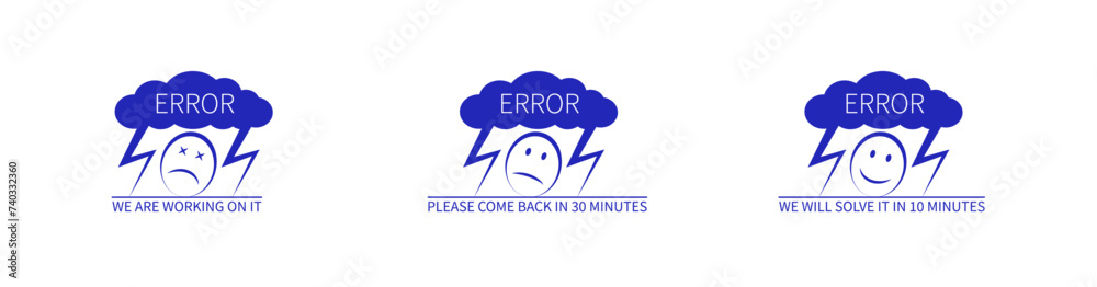 Error 404 abstract design with cloud, flash, funny face browser background vector. Webpage internet security warning to use for programming, web development, webpage error, error 404 projects. Error 404 abstract design with cloud, flash, funny face browser background vector. Webpage internet security warning to use for programming, web development, webpage error, error 404 projects.