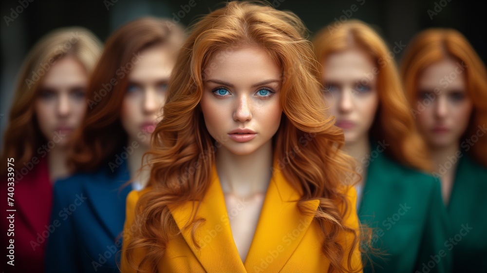 Striking Portrait of a Red-Haired Woman With Synchronized Group