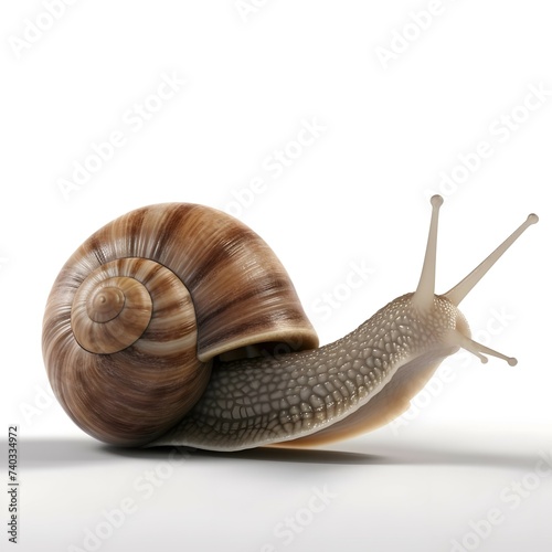 realistic single,Snail,side view,white background,high detail, 8k,--ar 3 4