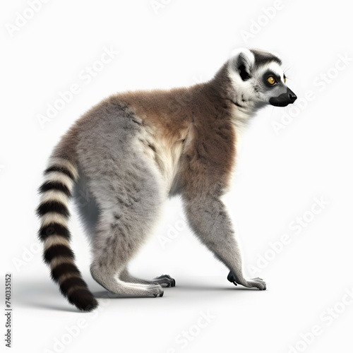 realistic single,Lemur,side view,white background,high detail, 8k,--ar 3 4