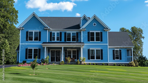 grey and blue craftsman style house
