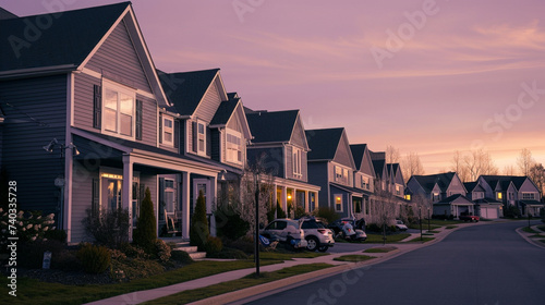 sub urban craftsman style town in evening