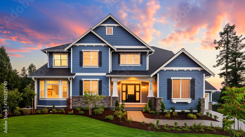 craftsman style house in evening
