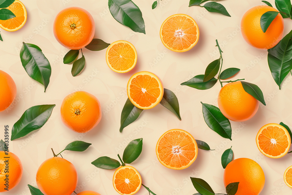 Background with fresh oranges and leaves Background with fresh oranges and leaves