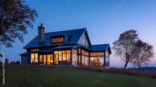 modern craftsman style house in the night view