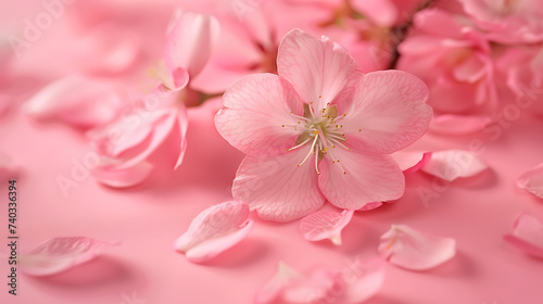 a pink background with pink flowers and petals on it, © DigitaArt.Creative