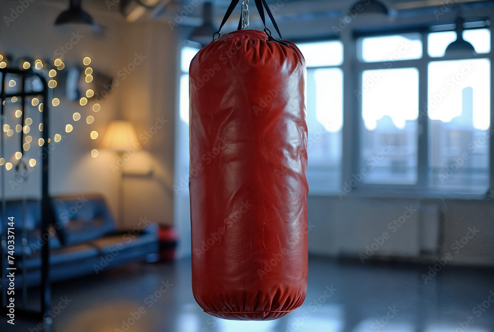 Punching bag. Background with selective focus and copy space