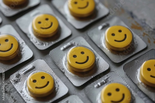 Antidepressants in pills. Background with selective focus and copy space