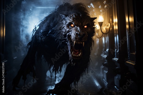 Monstre terrifiant dans les couloirs d'un manoir hanté » IA générative photo
